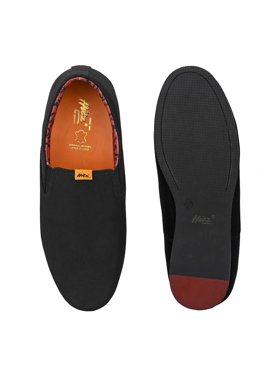 Hitz Herren Schwarze Leder Slip-On Freizeitschuhe