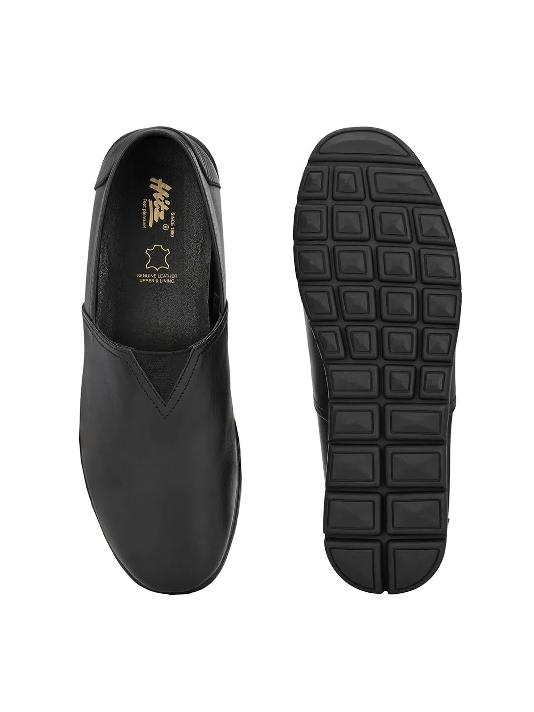 Hitz Herren Schwarze Leder Slip-On Freizeitschuhe