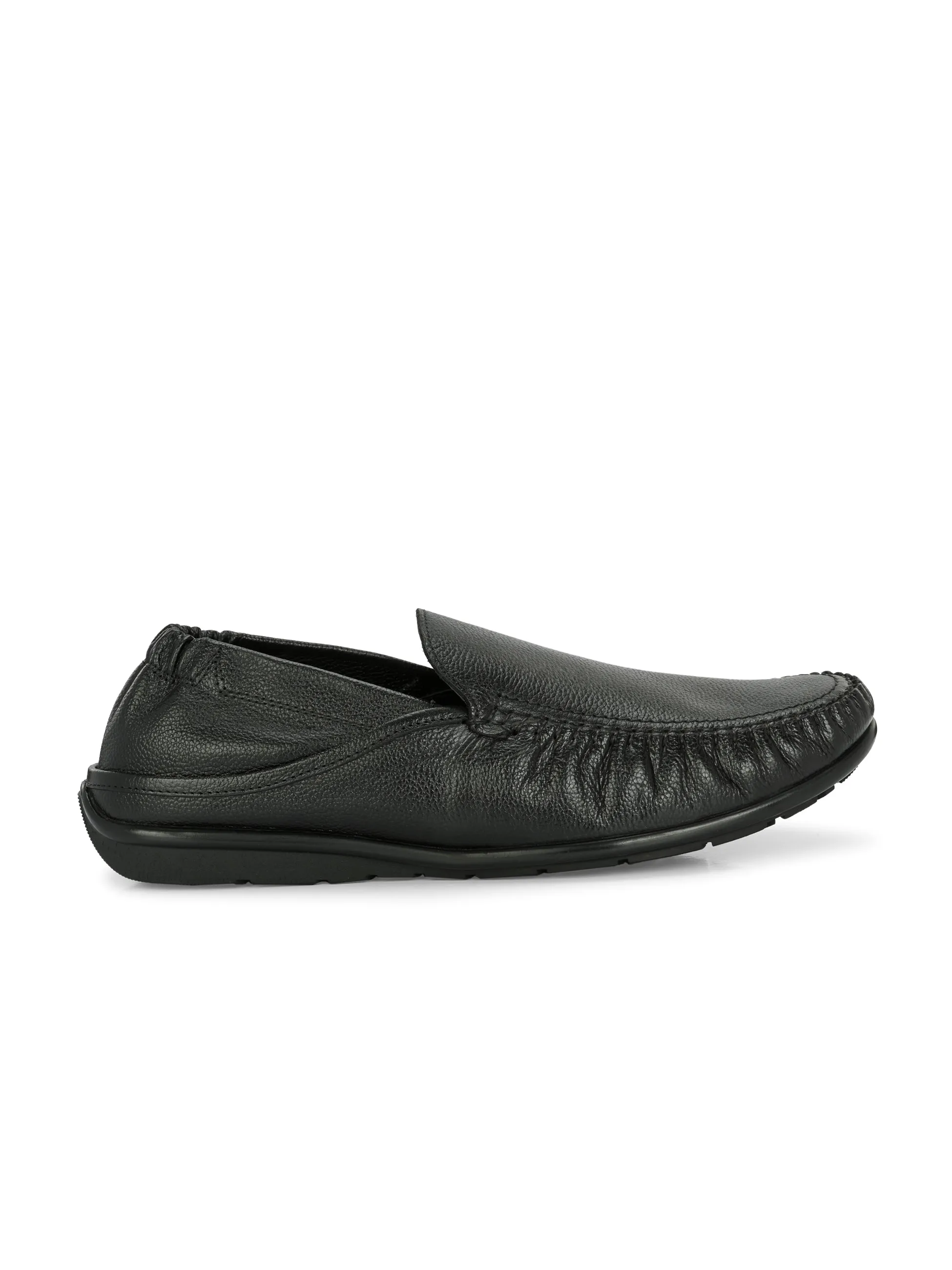 Hitz Herren Schwarze Leder Slip-On Komfort Loaferschuhe