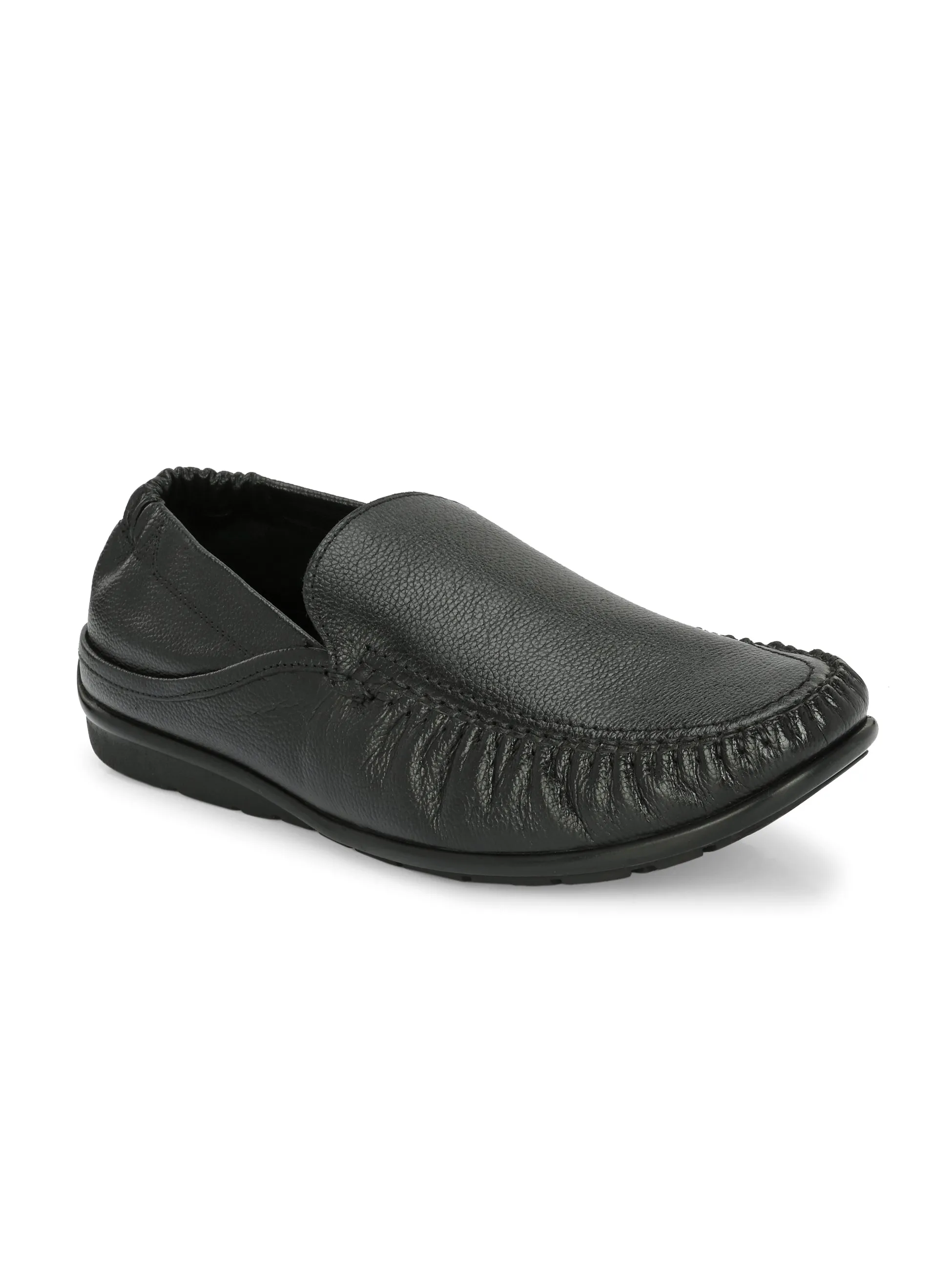 Hitz Herren Schwarze Leder Slip-On Komfort Loaferschuhe