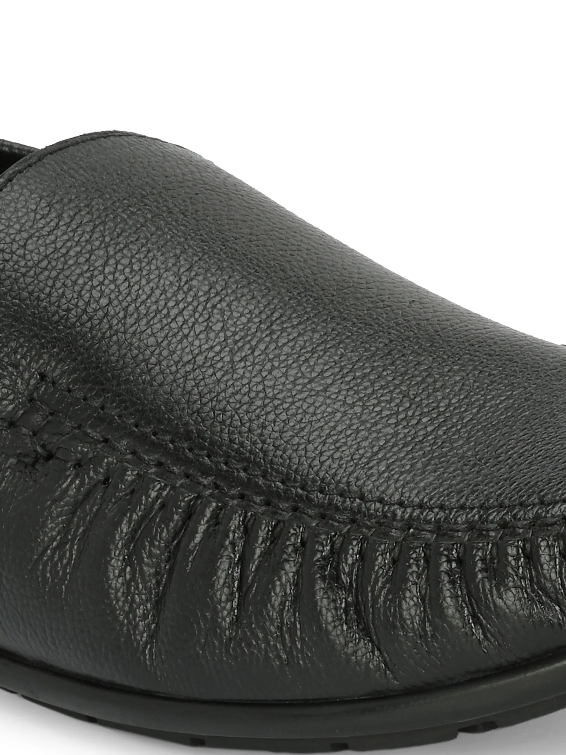 Hitz Herren Schwarze Leder Slip-On Komfort Loaferschuhe