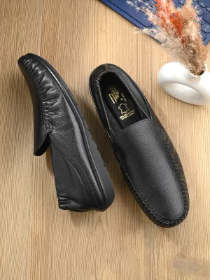 Hitz Herren Schwarze Leder Slip-On Komfort Loaferschuhe