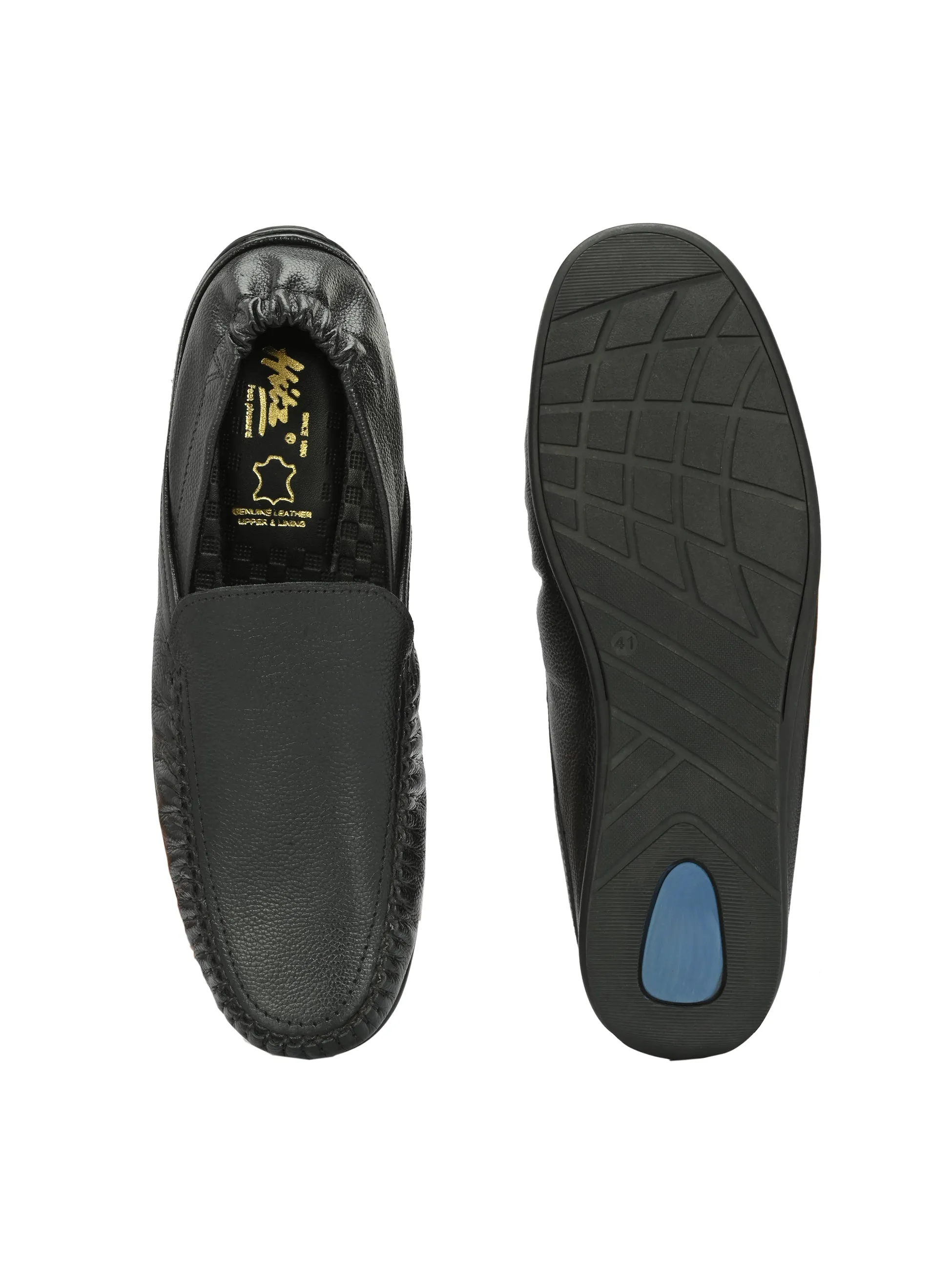 Hitz Herren Schwarze Leder Slip-On Komfort Loaferschuhe