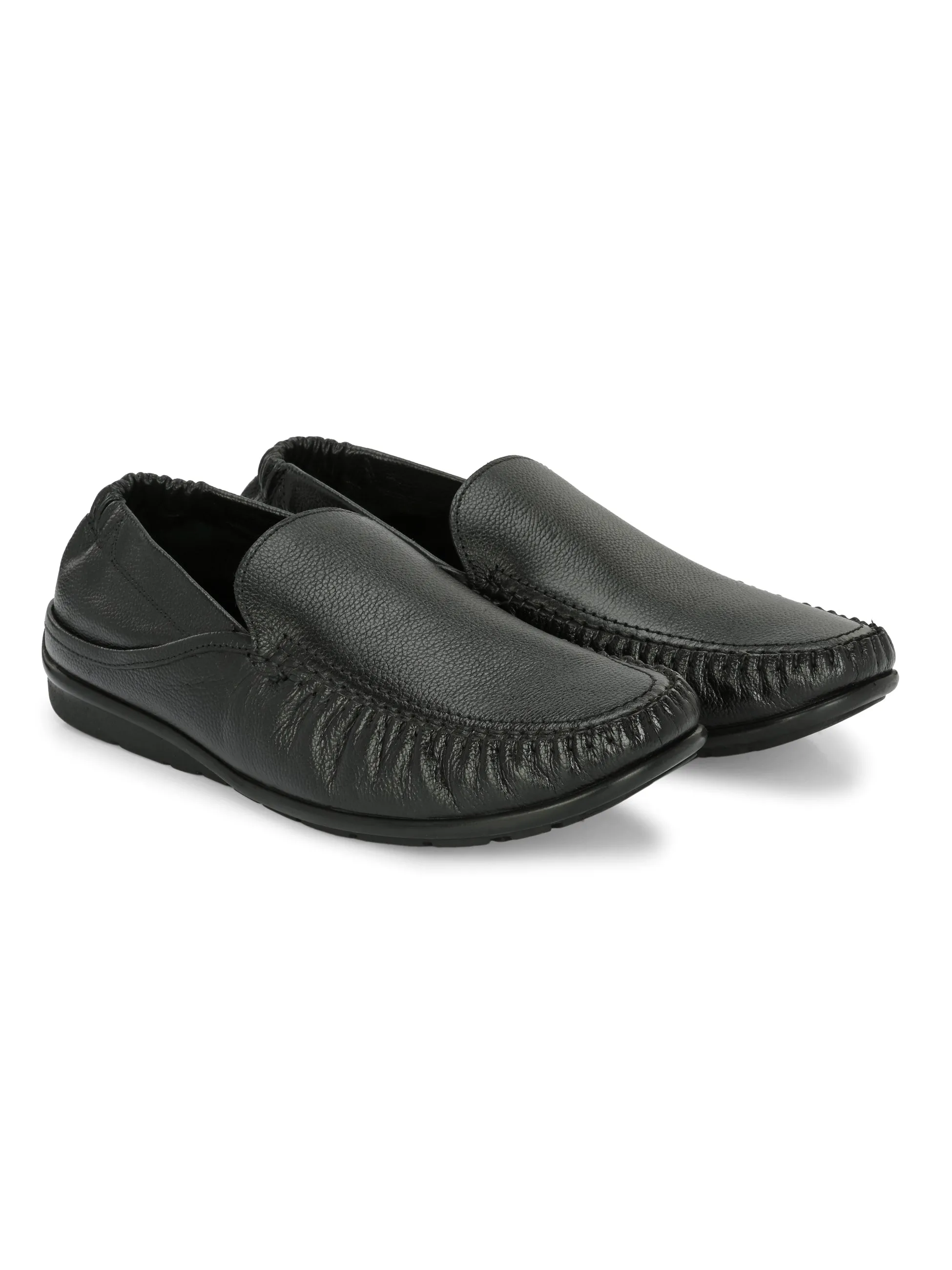Hitz Herren Schwarze Leder Slip-On Komfort Loaferschuhe