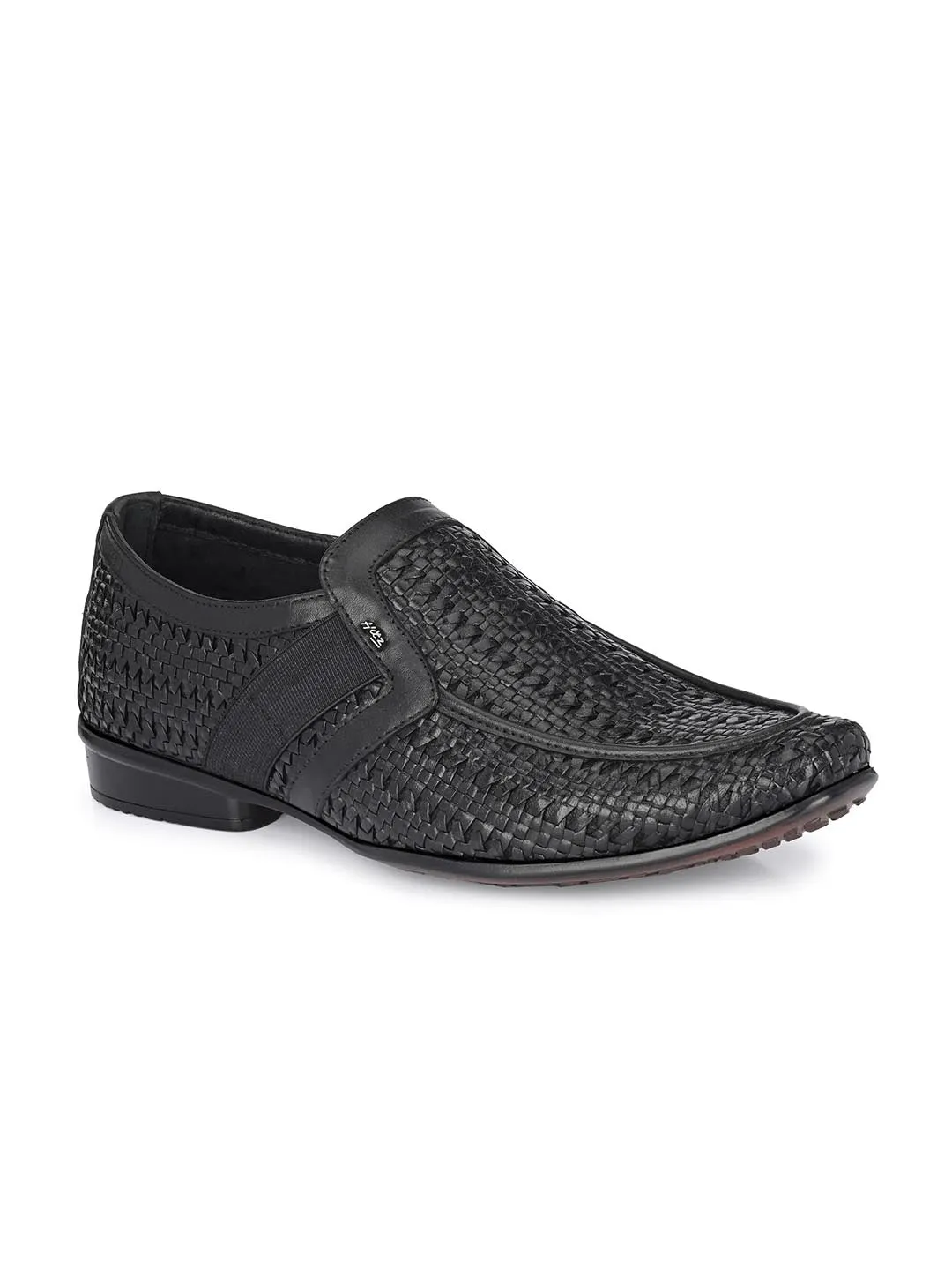 Hitz Herren Schwarze Leder Slip-On Halbformelle Schuhe