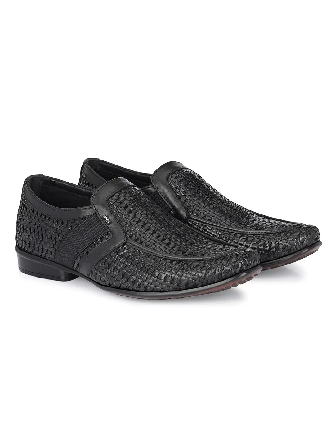 Hitz Herren Schwarze Leder Slip-On Halbformelle Schuhe
