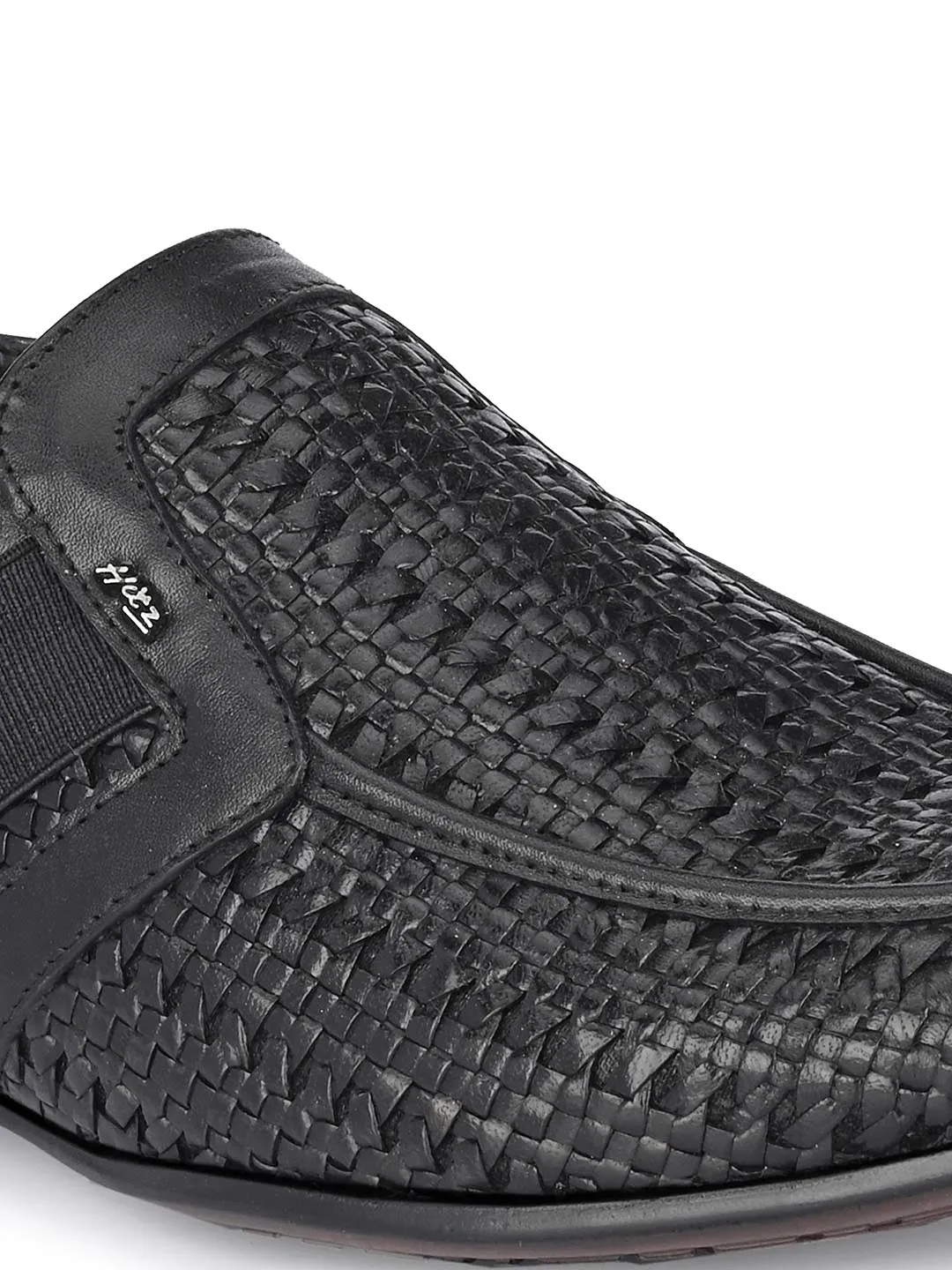 Hitz Herren Schwarze Leder Slip-On Halbformelle Schuhe