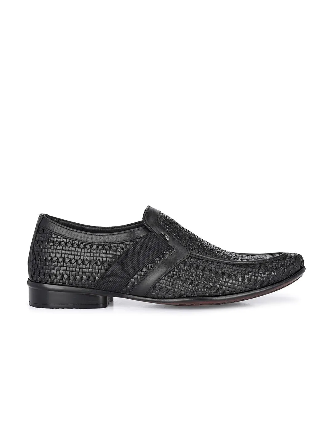 Hitz Herren Schwarze Leder Slip-On Halbformelle Schuhe