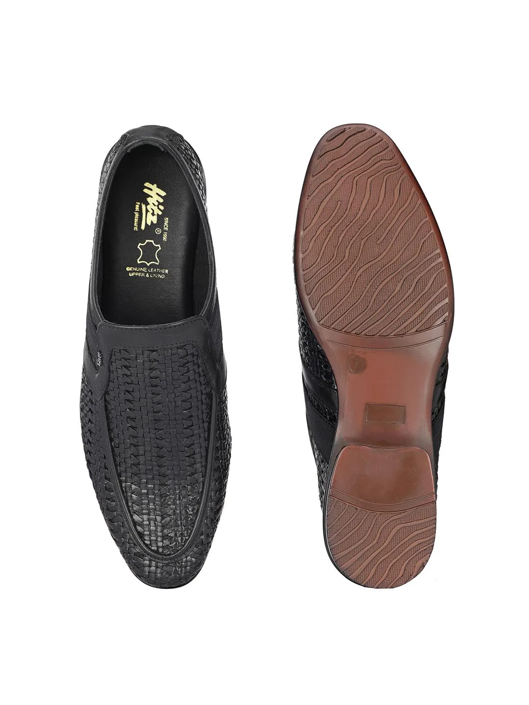 Hitz Herren Schwarze Leder Slip-On Halbformelle Schuhe