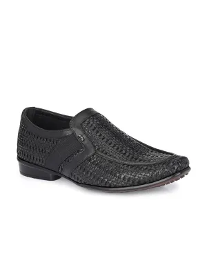 Hitz Herren Schwarze Leder Slip-On Halbformelle Schuhe