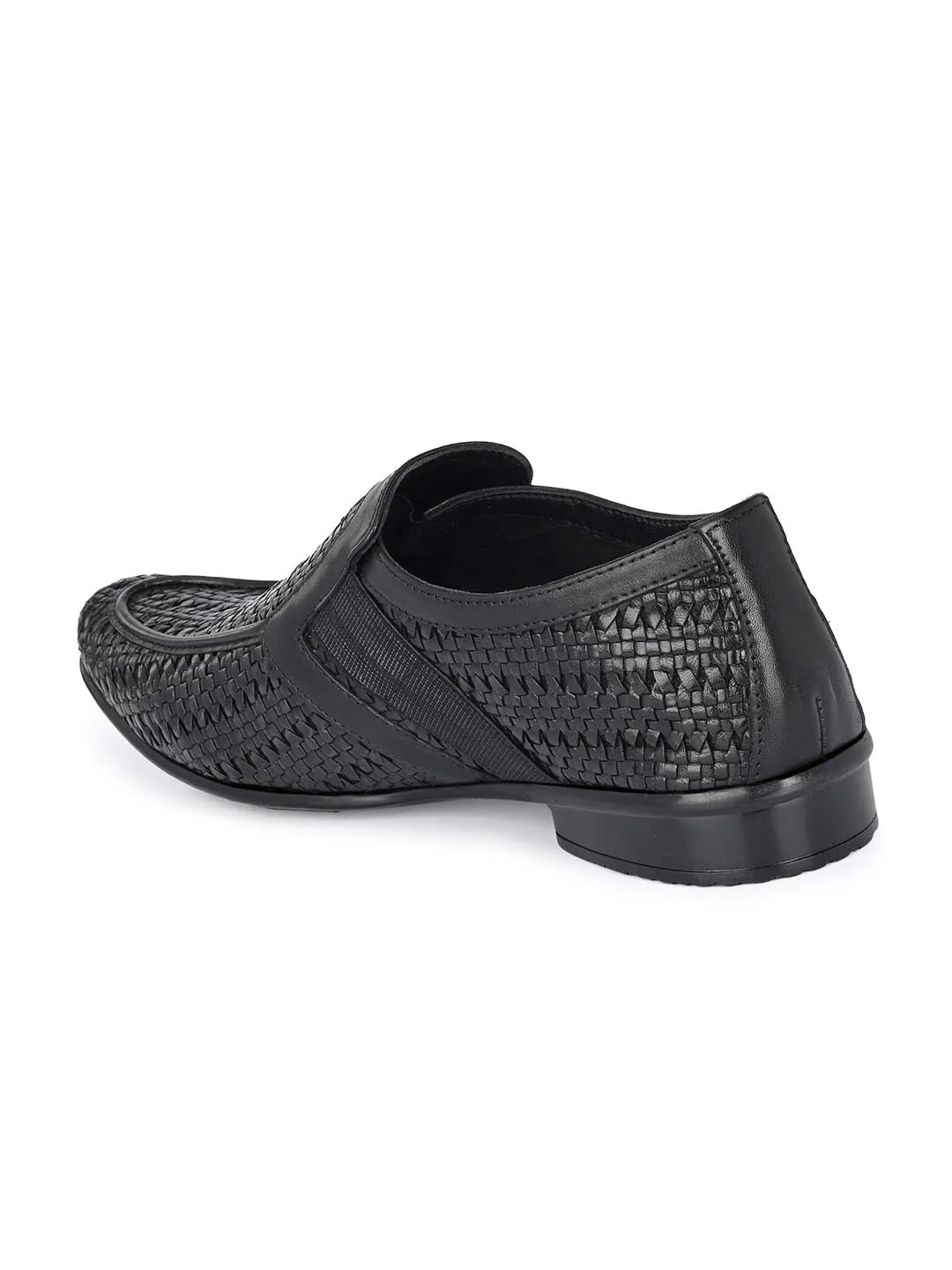 Hitz Herren Schwarze Leder Slip-On Halbformelle Schuhe