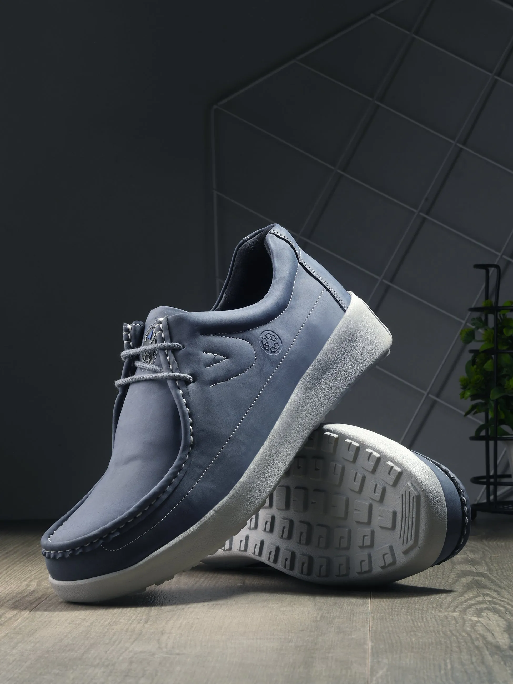 HITZ Herren Blaue Leder Casual Schnürschuhe