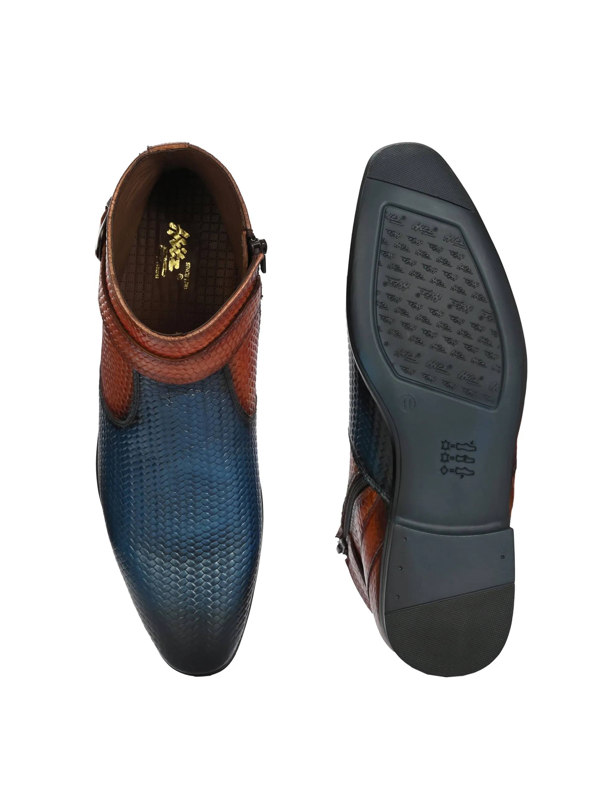 HITZ Herren Casual Stiefel in Blau/Braun aus Leder