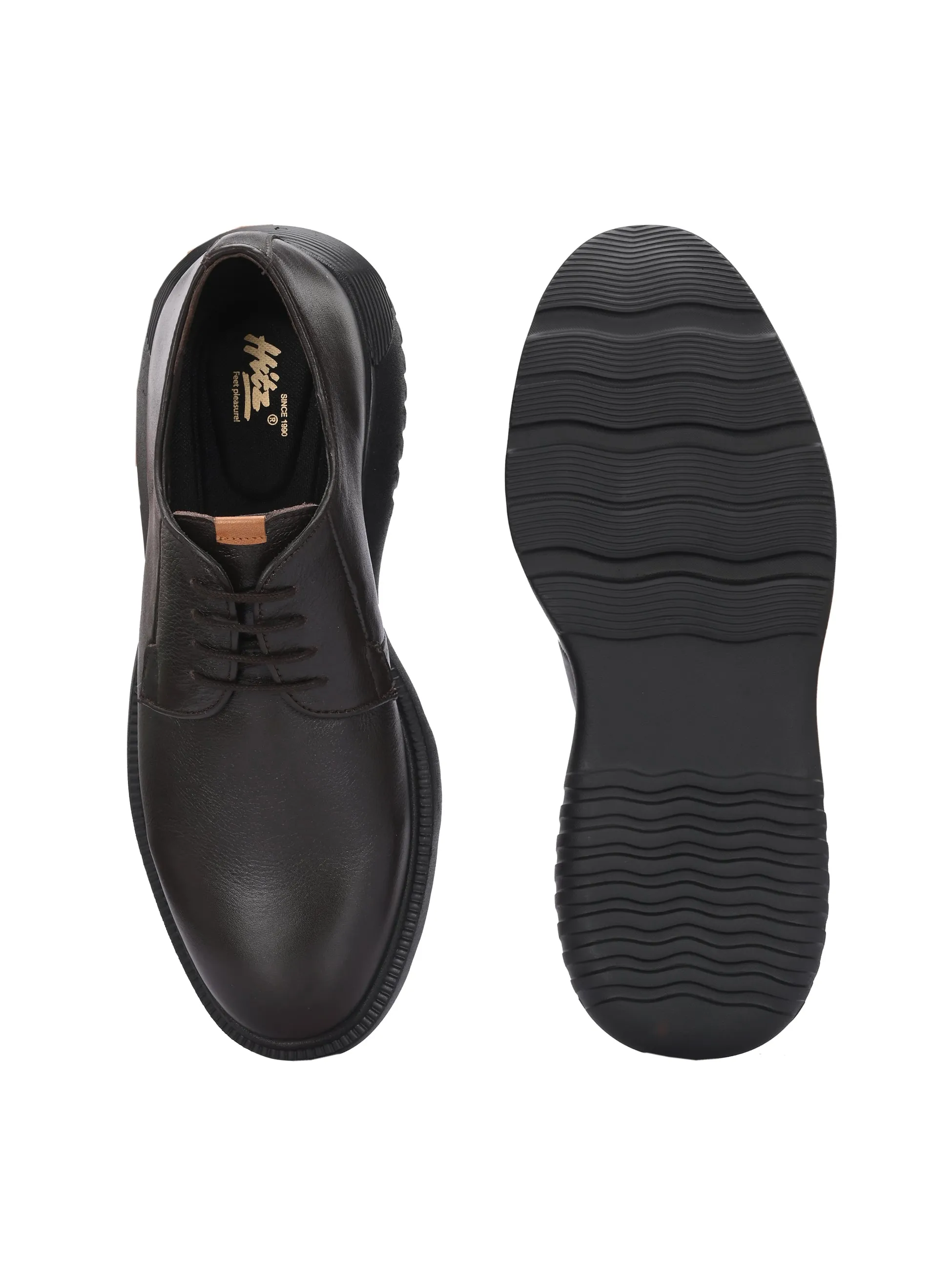HITZ Herren Braune Leder Casual Schnürschuhe