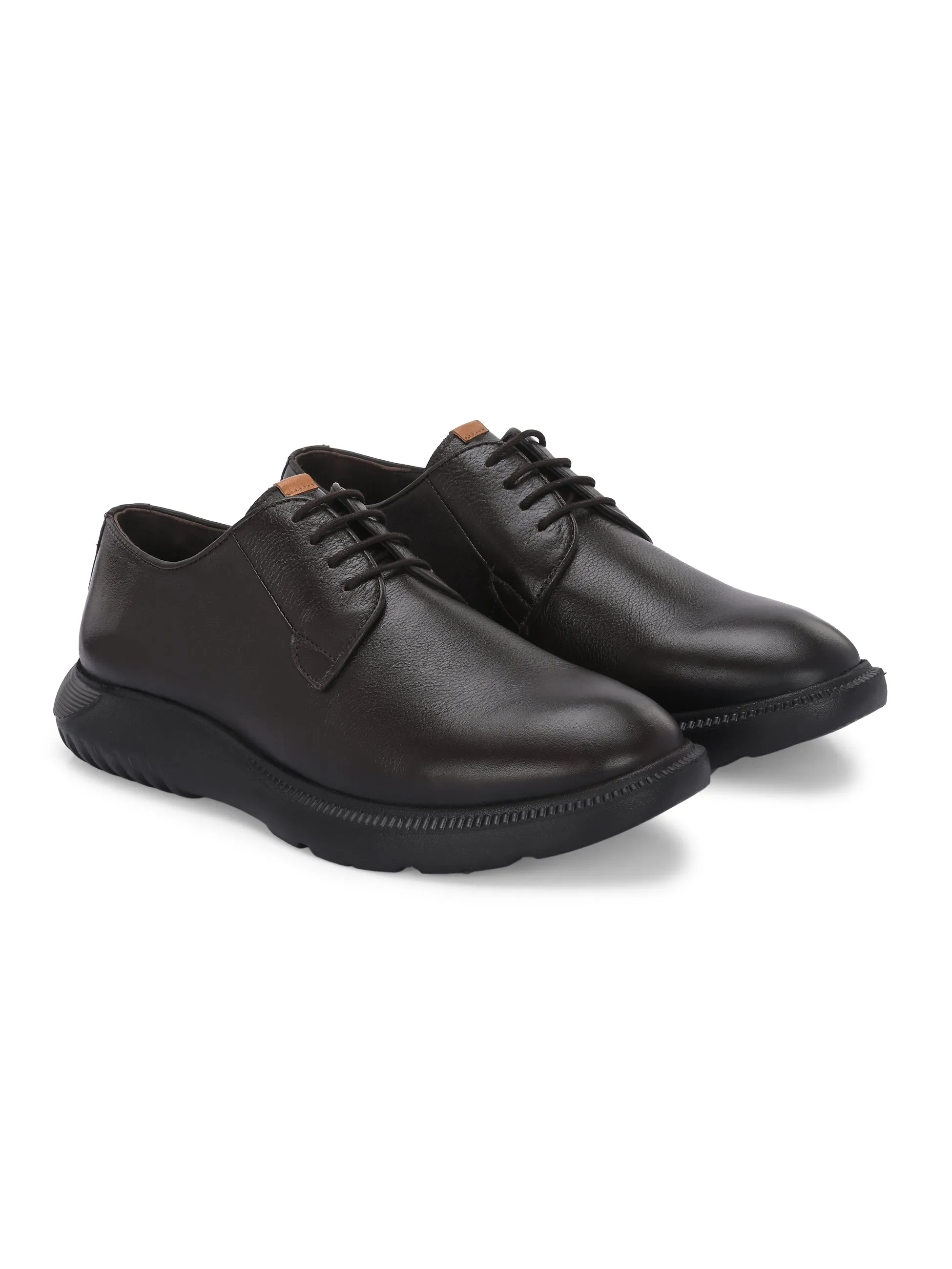 HITZ Herren Braune Leder Casual Schnürschuhe