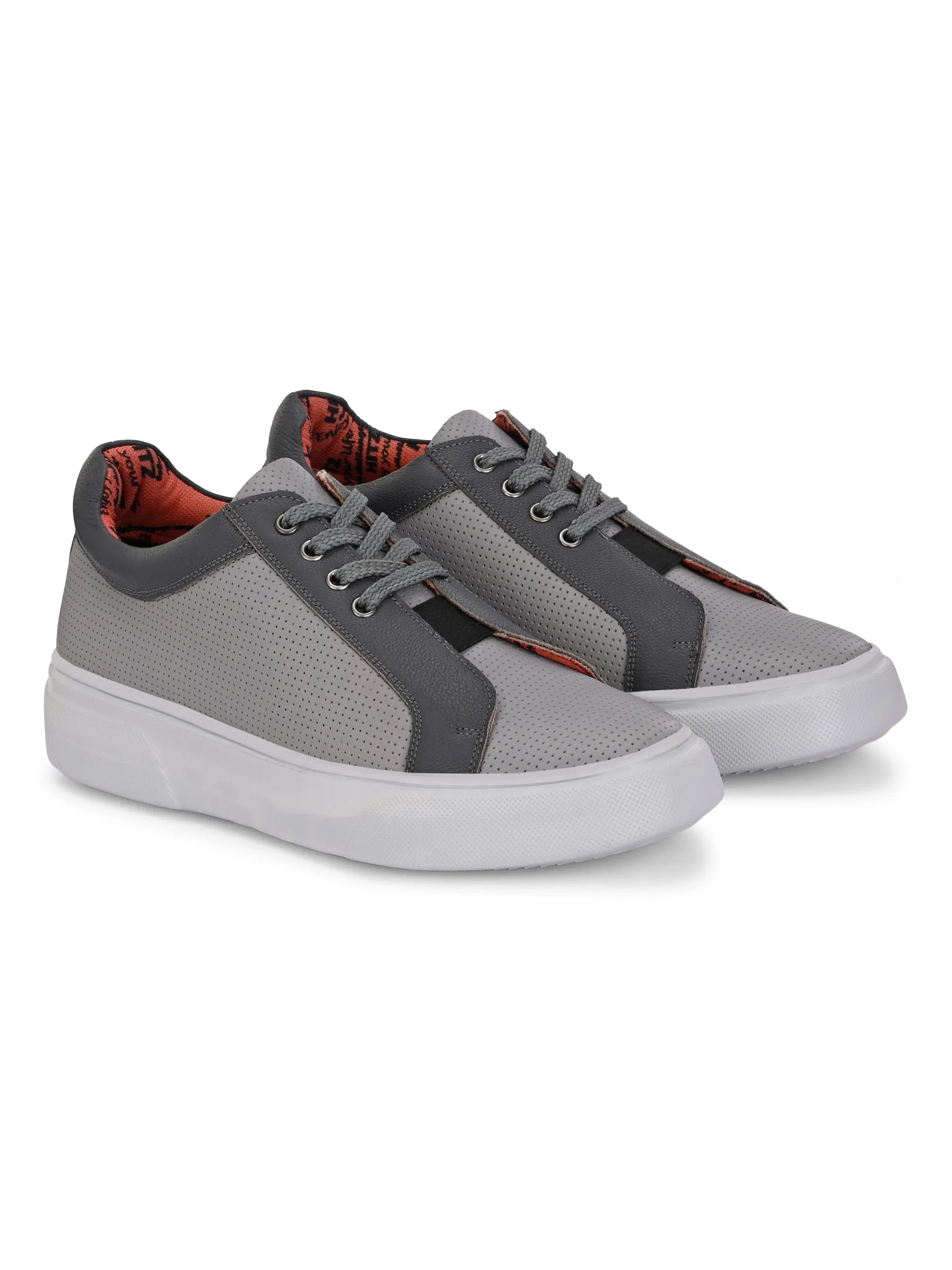 Hitz Herren Graue Leder Casual Schnürschuhe