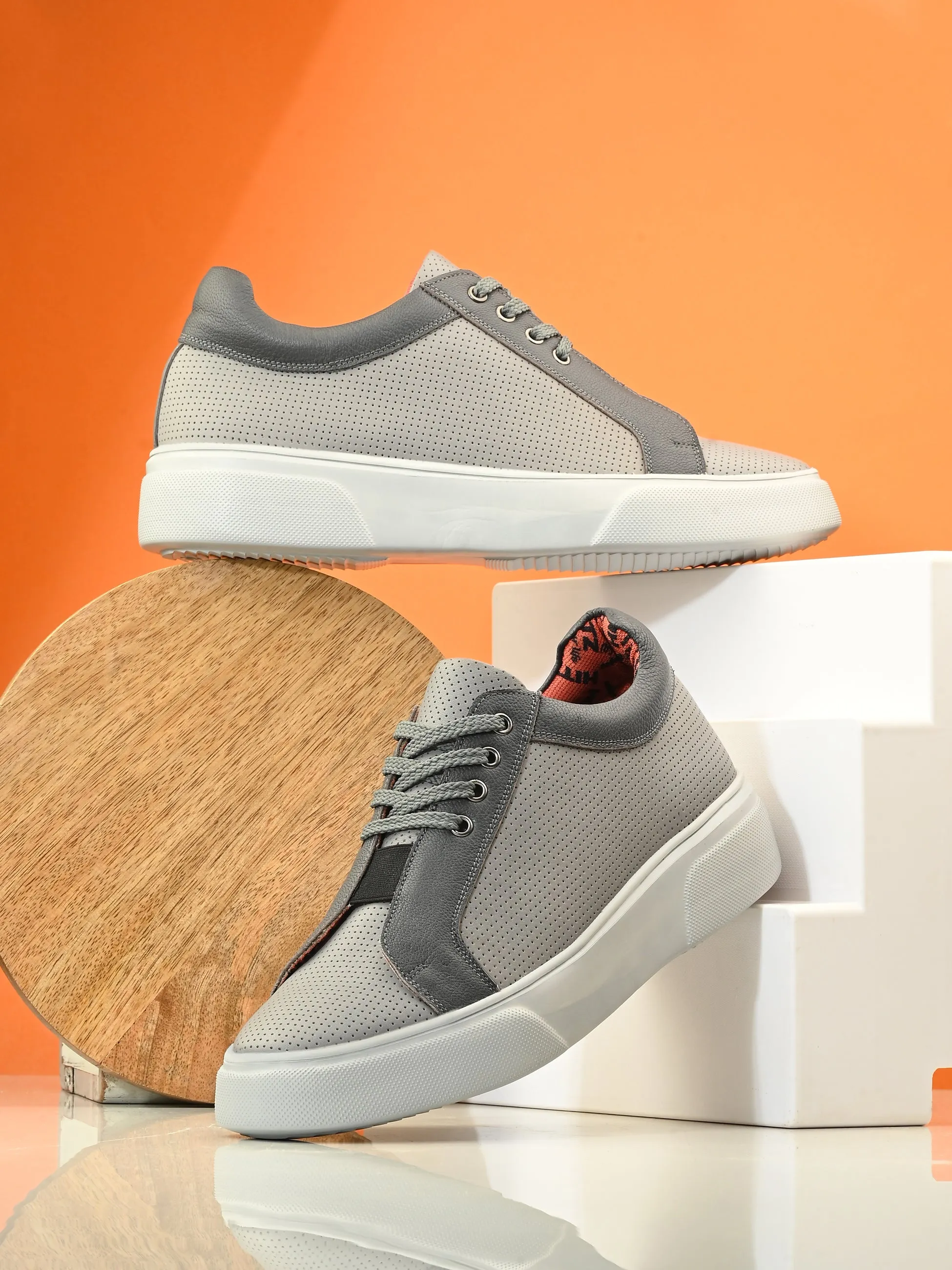 Hitz Herren Graue Leder Casual Schnürschuhe