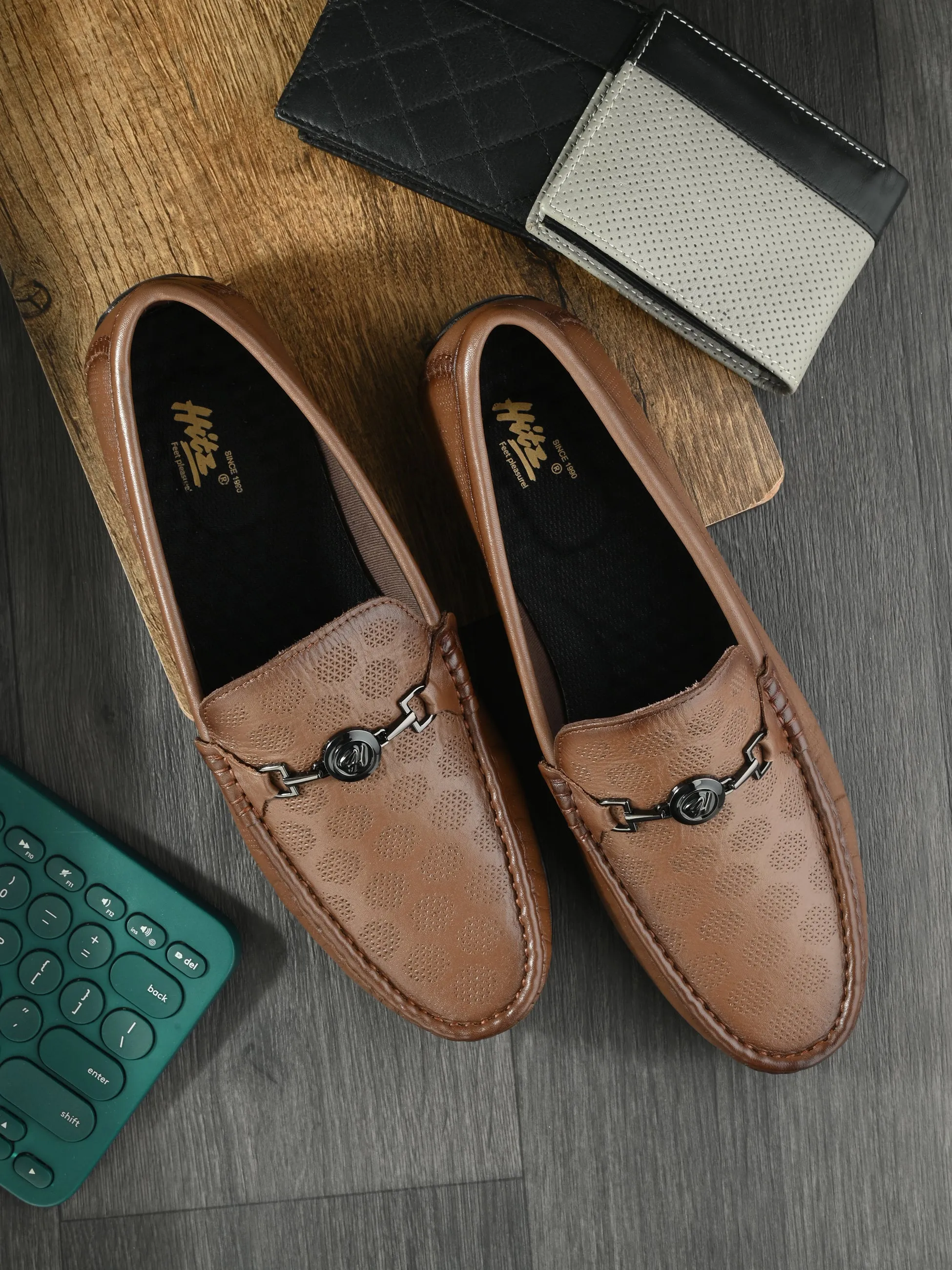 Hitz Herren Mokassins im Casual-Look aus braunem Leder