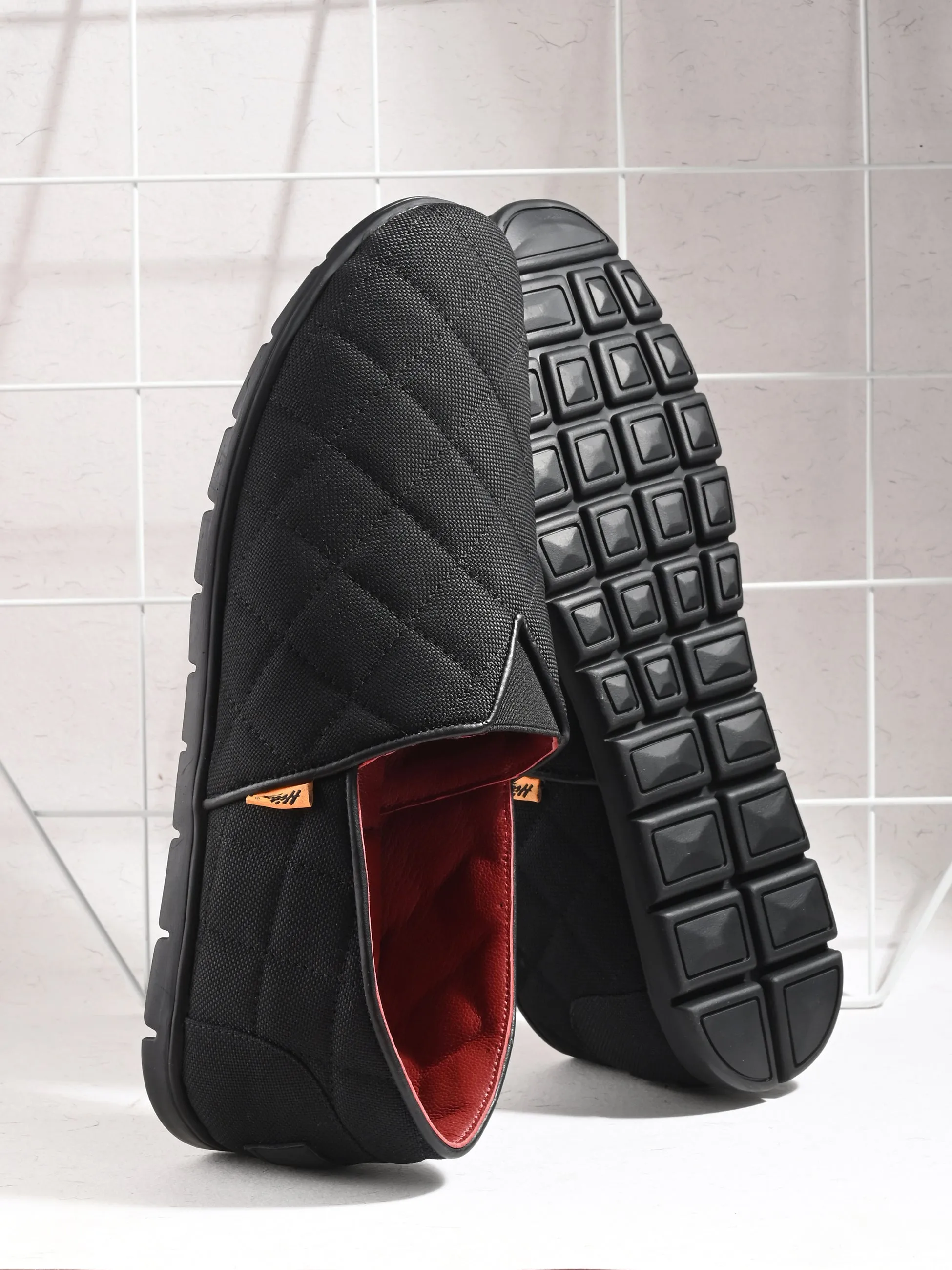 HITZ153-Herren Schwarze Bequeme Schlupfschuhe