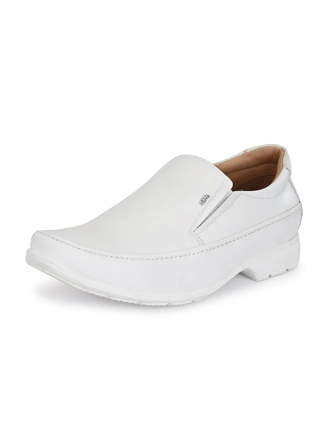 HITZR_5 Herren Weiße Lederformelle Schlupfschuhe