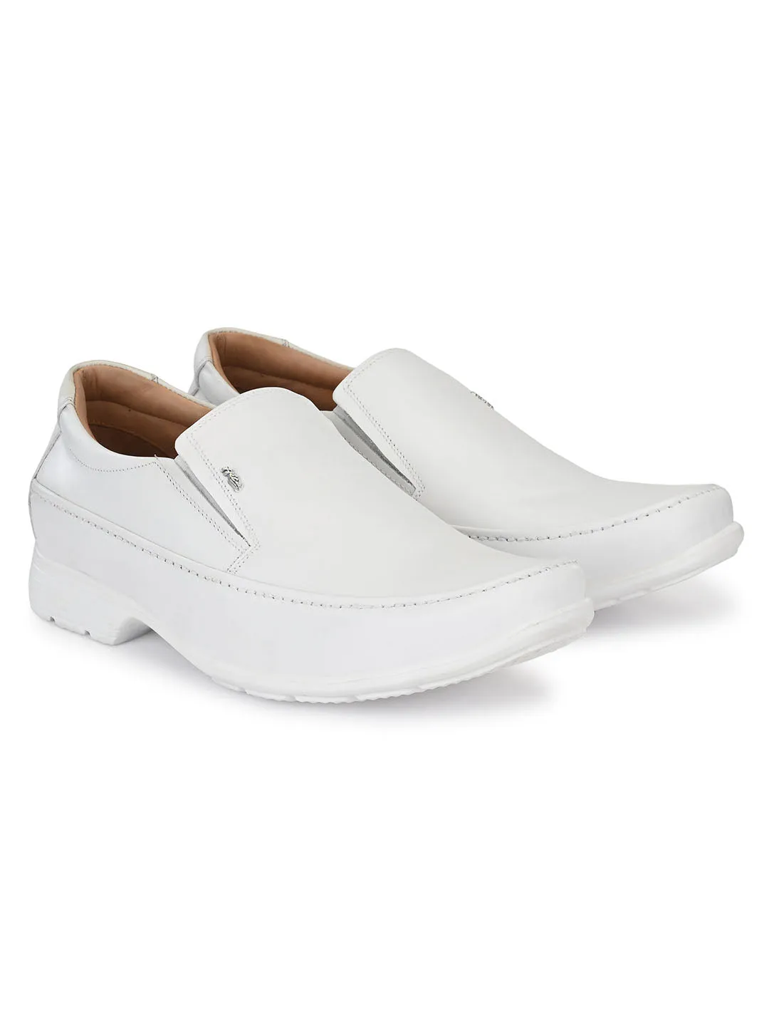 HITZR_5 Herren Weiße Lederformelle Schlupfschuhe