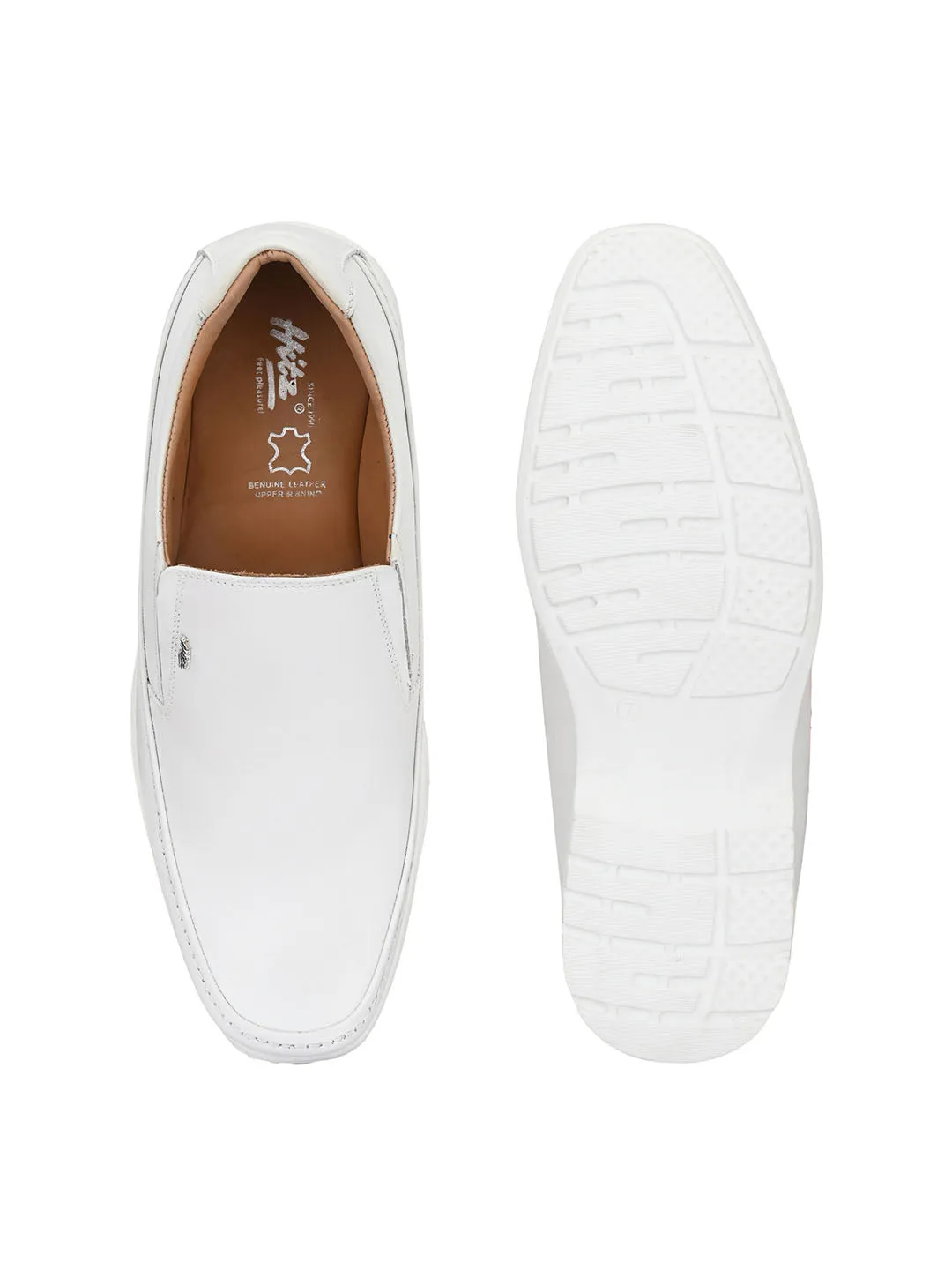 HITZR_5 Herren Weiße Lederformelle Schlupfschuhe