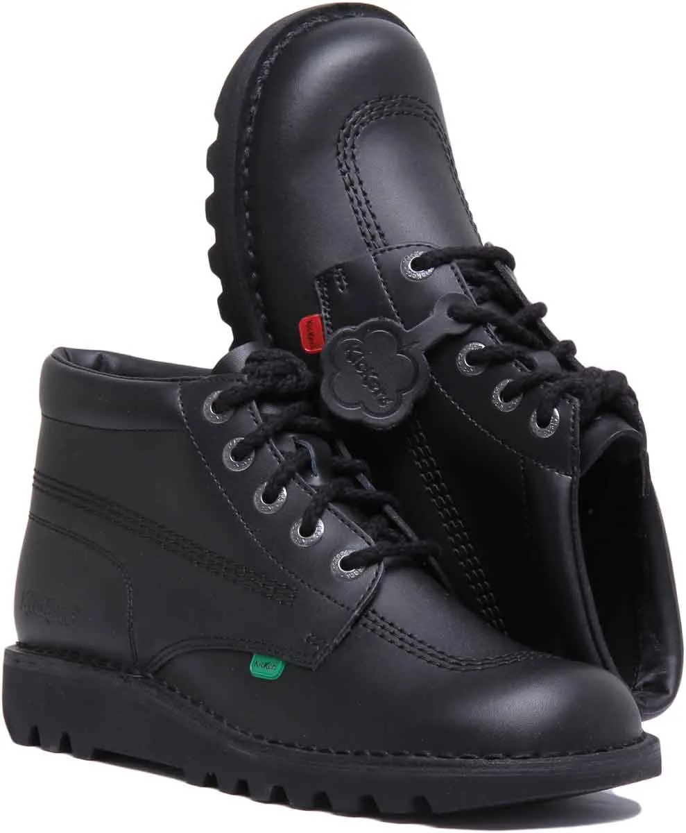 Kickers: Kick Hi - Schwarzes Leder / Schnürsenkel