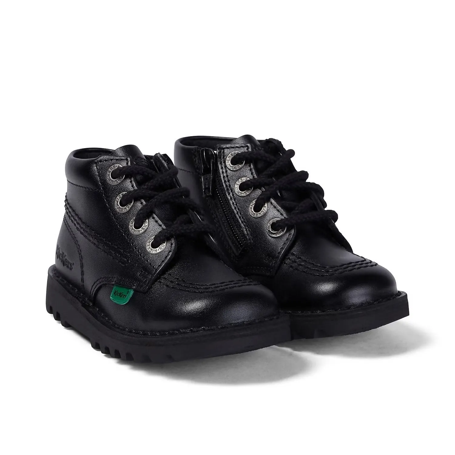 Kickers: Kick Hi Zip Unisex-Schulschuhe - Schwarzes Leder