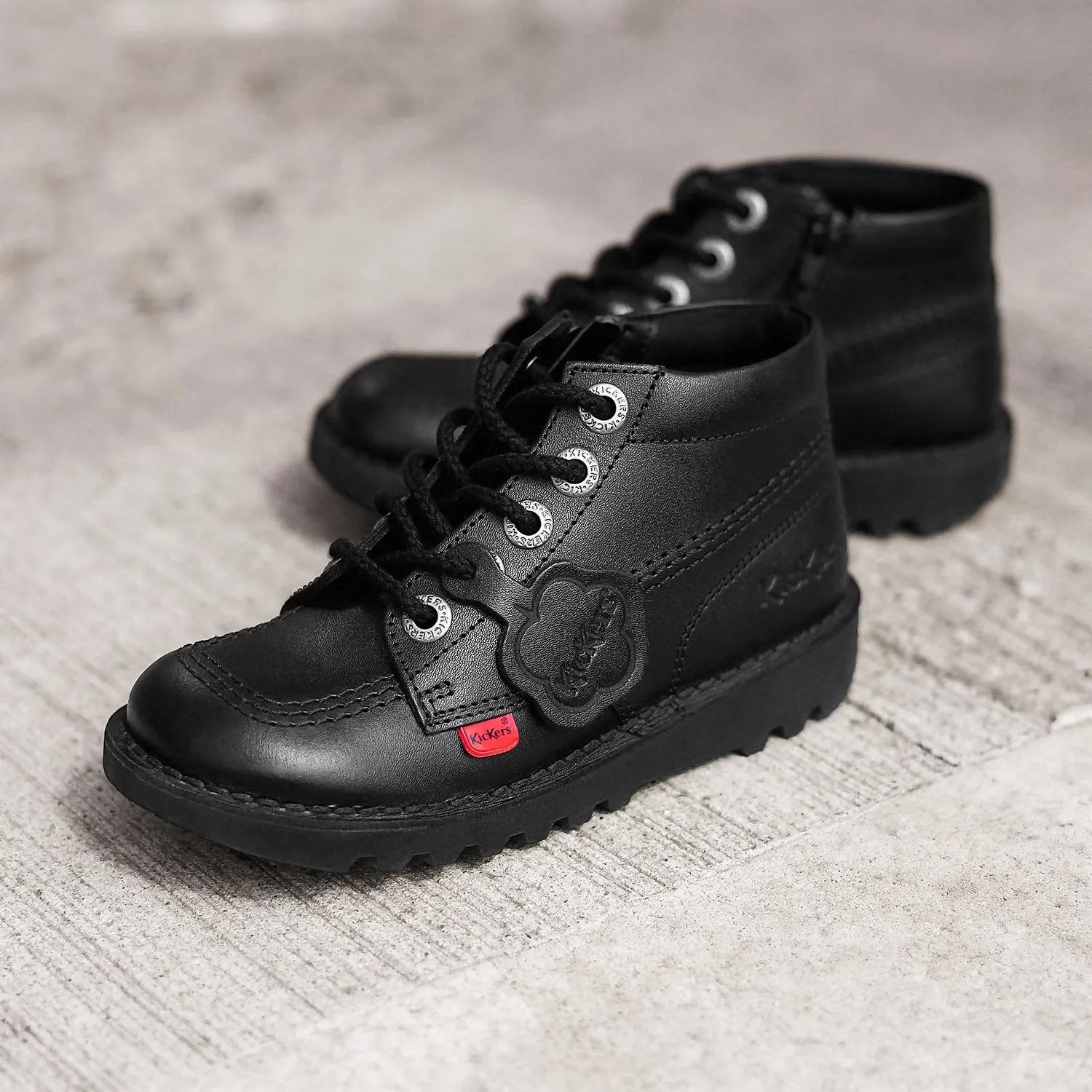 Kickers: Kick Hi Zip Unisex-Schulschuhe - Schwarzes Leder