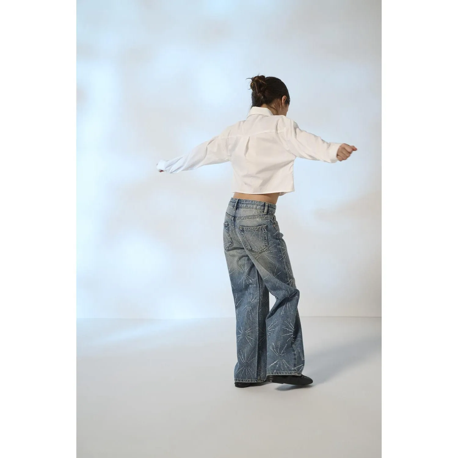Kids ONLY Mittelblaue Denim Hope Strass Stern Weite Denim Hose Kids Only