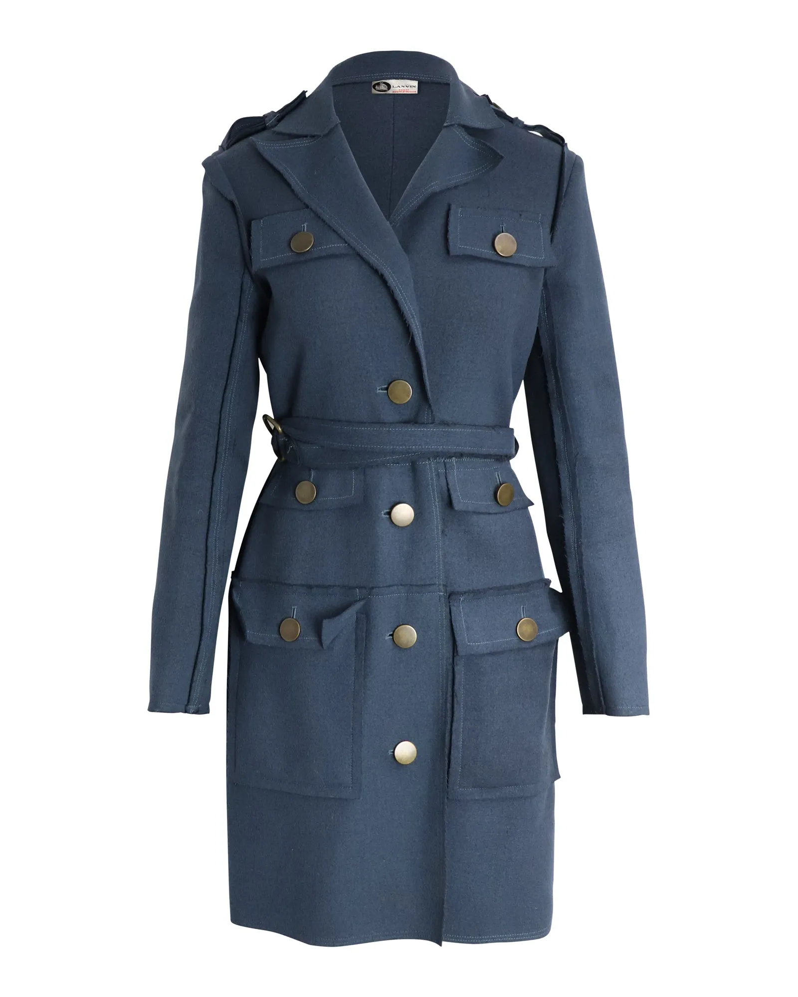 Lanvin Mehrfachtaschen-Gürtelmantel aus blauer Wolle