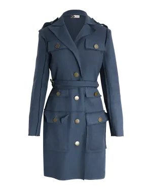 Lanvin Mehrfachtaschen-Gürtelmantel aus blauer Wolle