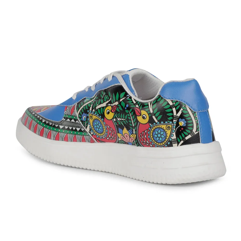 Leap7x Schnürung Weiß Madhubani Kunst bedruckte Freizeitsneaker Für Herren MJH-M05 Von Liberty