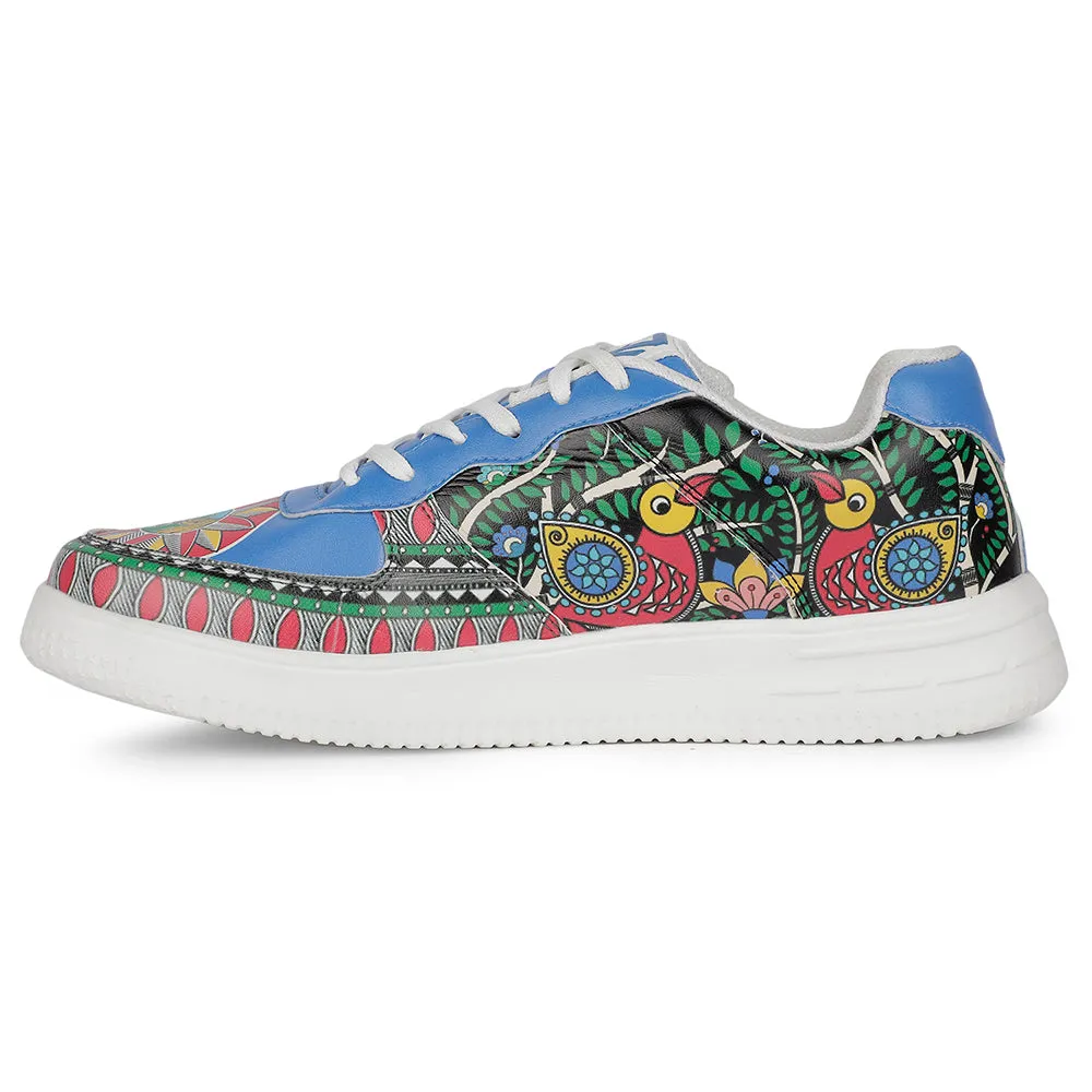 Leap7x Schnürung Weiß Madhubani Kunst bedruckte Freizeitsneaker Für Herren MJH-M05 Von Liberty