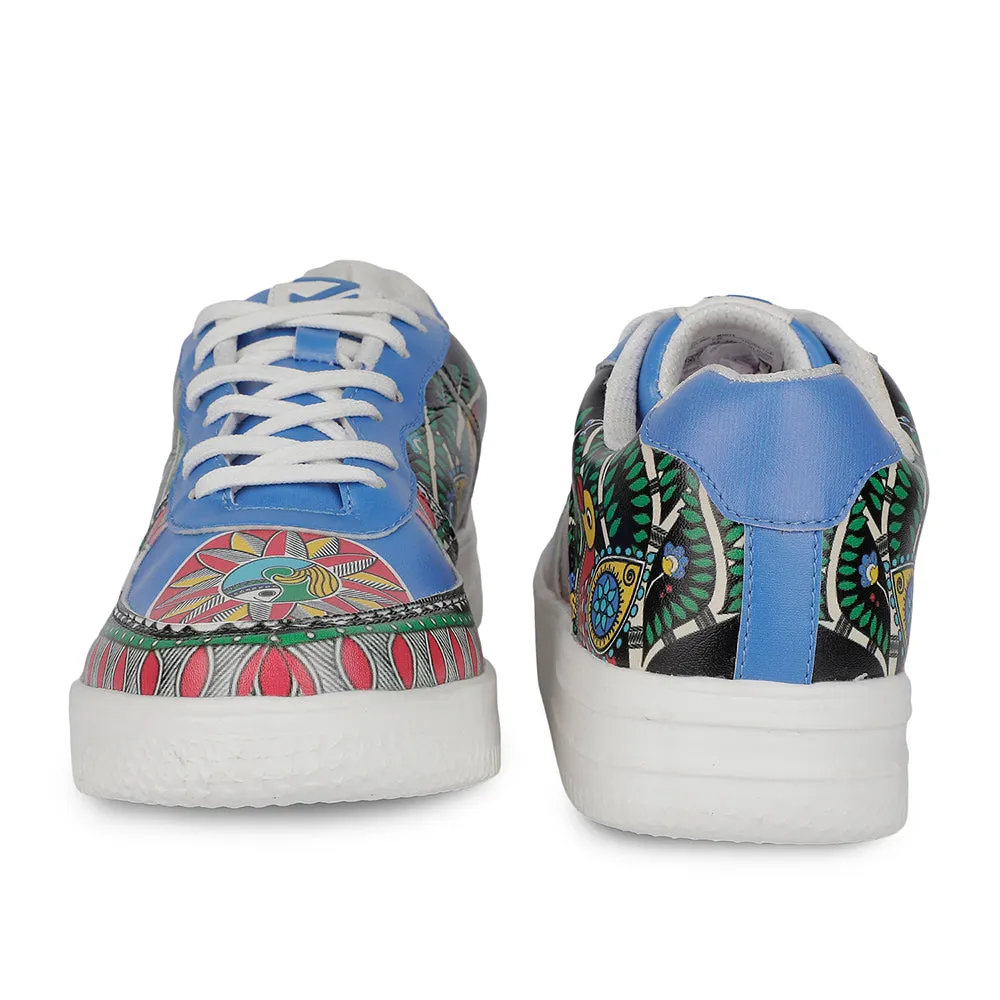 Leap7x Schnürung Weiß Madhubani Kunst bedruckte Freizeitsneaker Für Herren MJH-M05 Von Liberty