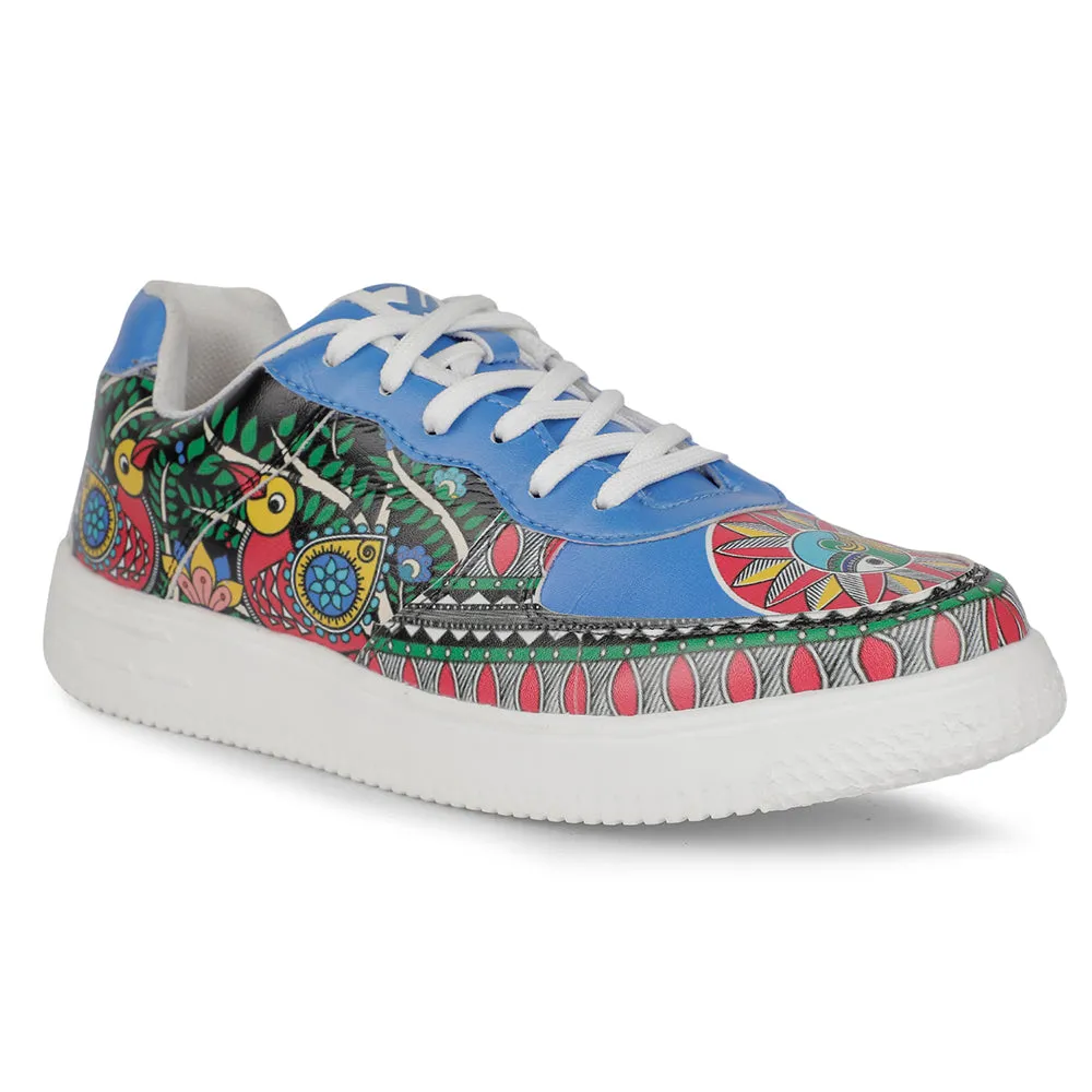 Leap7x Schnürung Weiß Madhubani Kunst bedruckte Freizeitsneaker Für Herren MJH-M05 Von Liberty