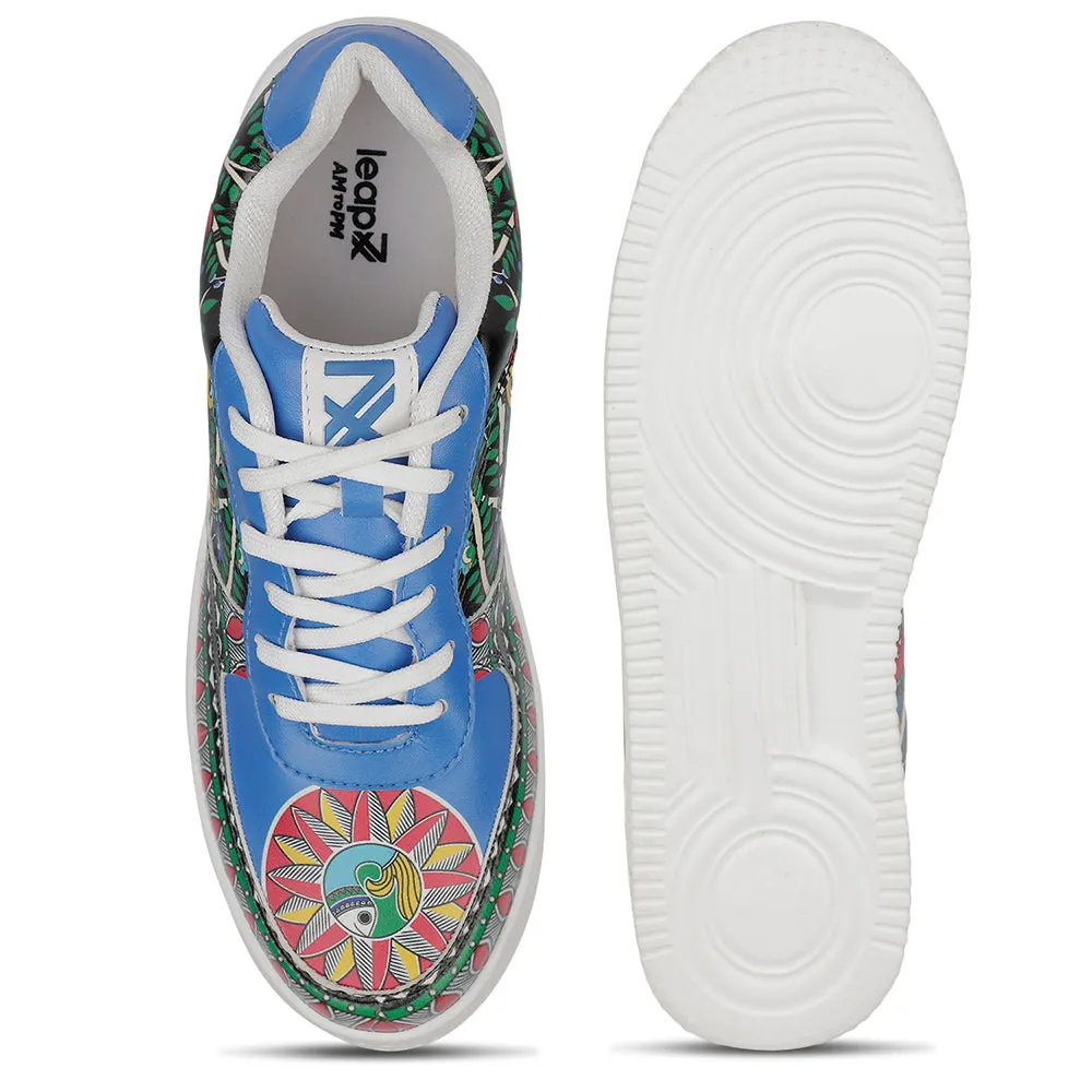 Leap7x Schnürung Weiß Madhubani Kunst bedruckte Freizeitsneaker Für Herren MJH-M05 Von Liberty