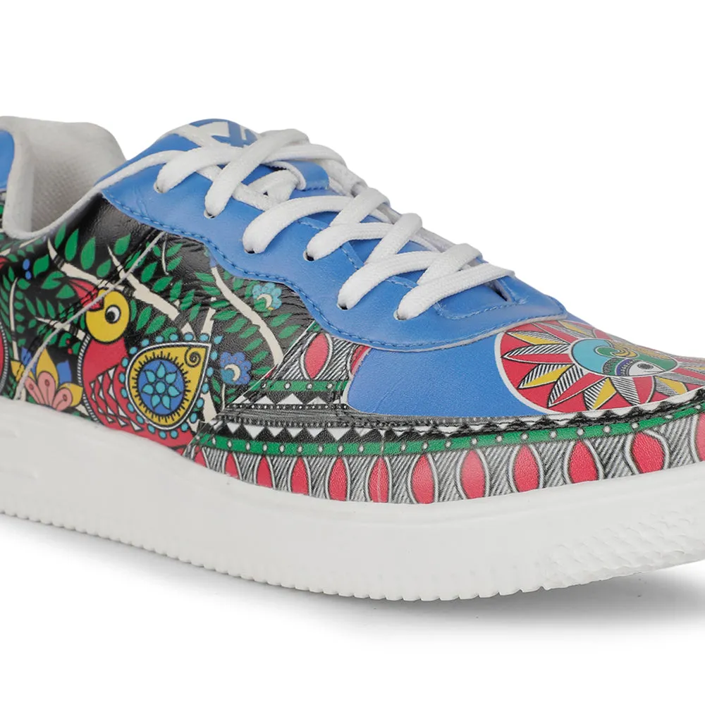 Leap7x Schnürung Weiß Madhubani Kunst bedruckte Freizeitsneaker Für Herren MJH-M05 Von Liberty