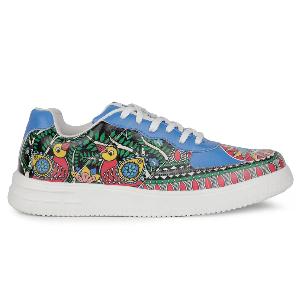Leap7x Schnürung Weiß Madhubani Kunst bedruckte Freizeitsneaker Für Herren MJH-M05 Von Liberty