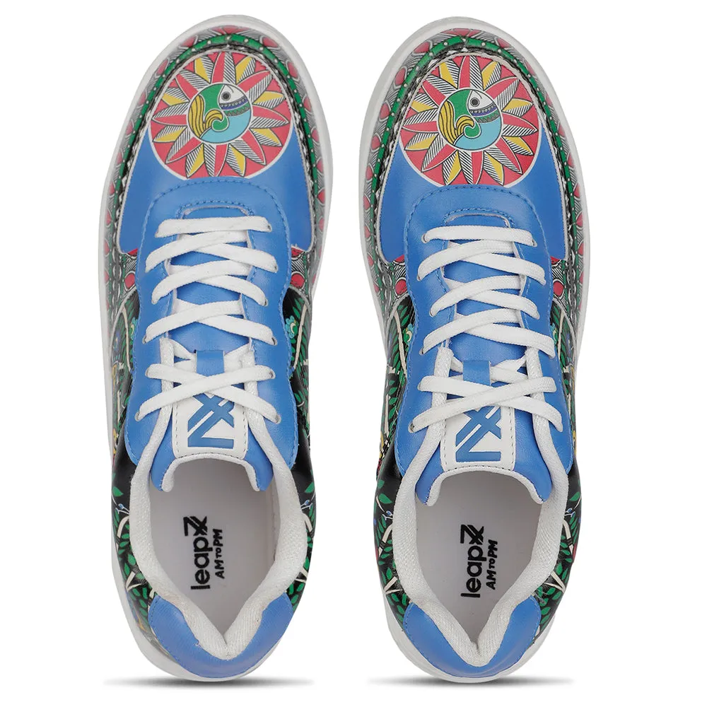Leap7x Schnürung Weiß Madhubani Kunst bedruckte Freizeitsneaker Für Herren MJH-M05 Von Liberty