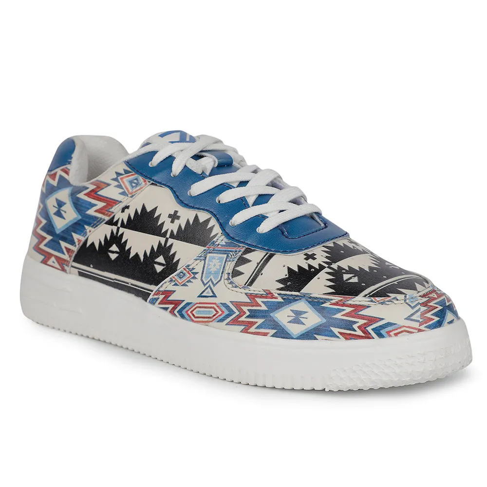 Leap7x Schnürung Weiß Bedruckte Himalaya Handwebstoff Freizeitsneaker Für Herren MJH-M04 Von Liberty