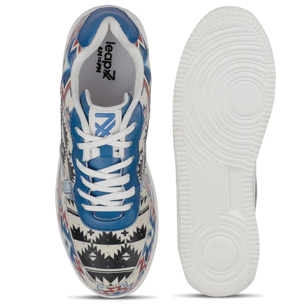 Leap7x Schnürung Weiß Bedruckte Himalaya Handwebstoff Freizeitsneaker Für Herren MJH-M04 Von Liberty