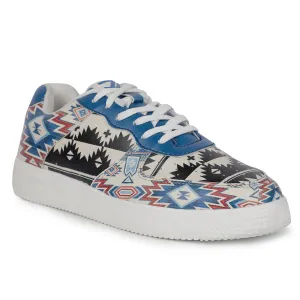 Leap7x Schnürung Weiß Bedruckte Himalaya Handwebstoff Freizeitsneaker Für Herren MJH-M04 Von Liberty