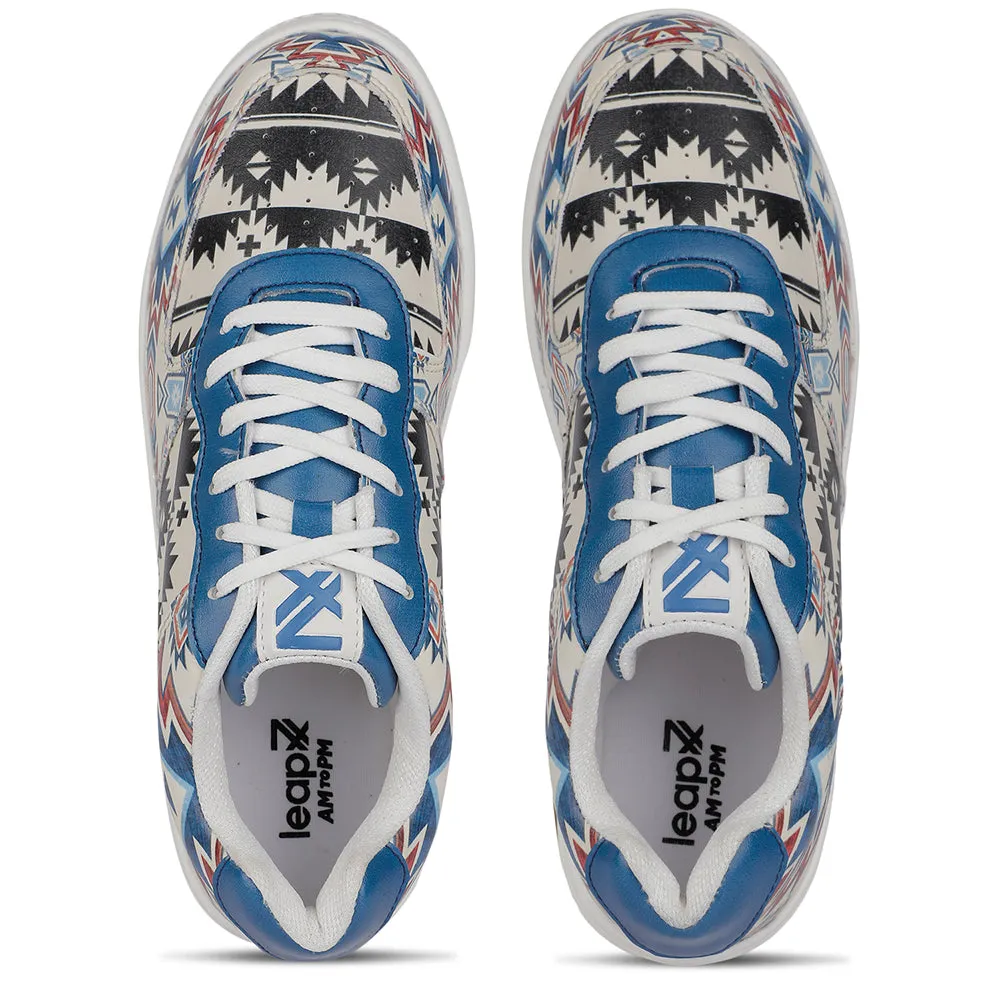 Leap7x Schnürung Weiß Bedruckte Himalaya Handwebstoff Freizeitsneaker Für Herren MJH-M04 Von Liberty
