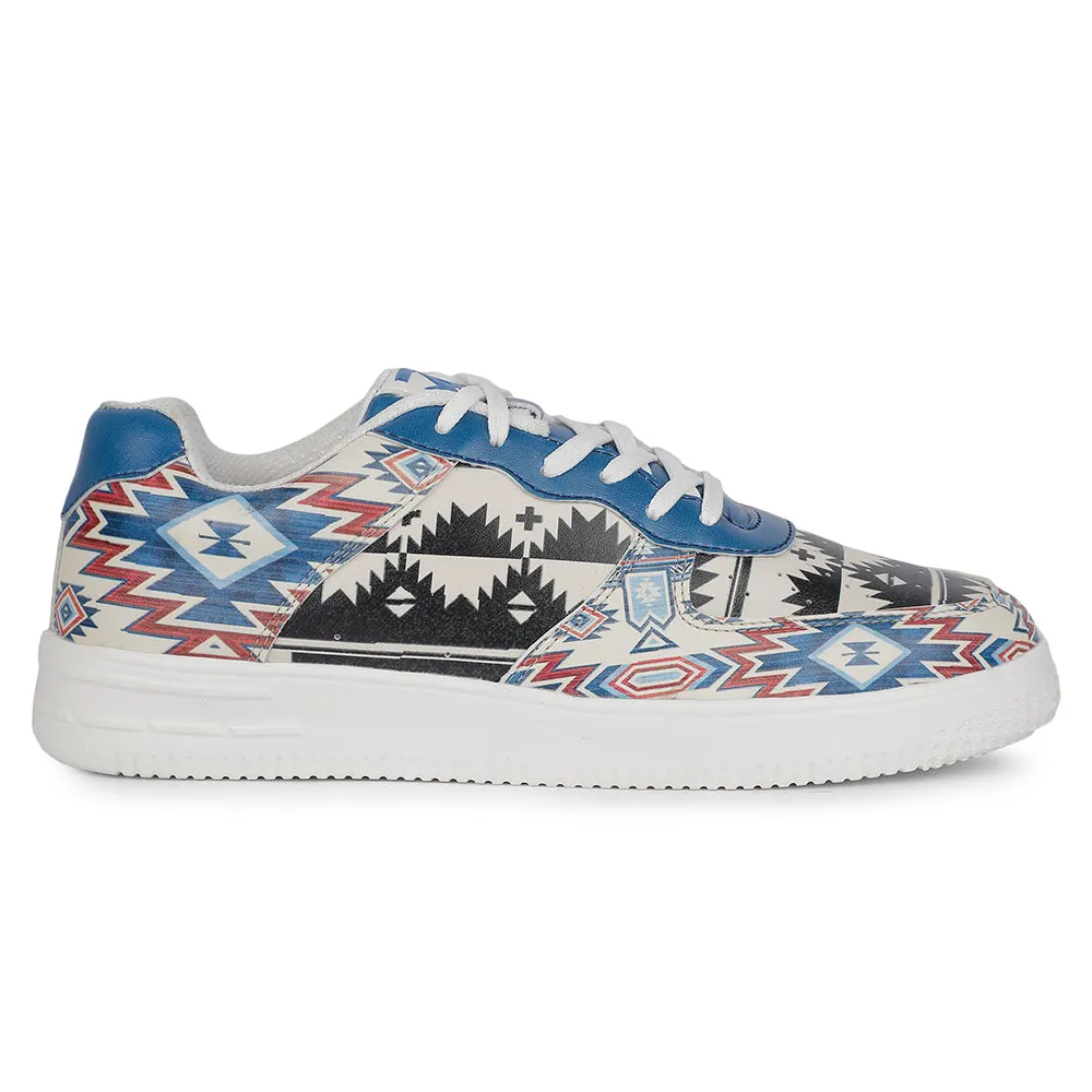Leap7x Schnürung Weiß Bedruckte Himalaya Handwebstoff Freizeitsneaker Für Herren MJH-M04 Von Liberty
