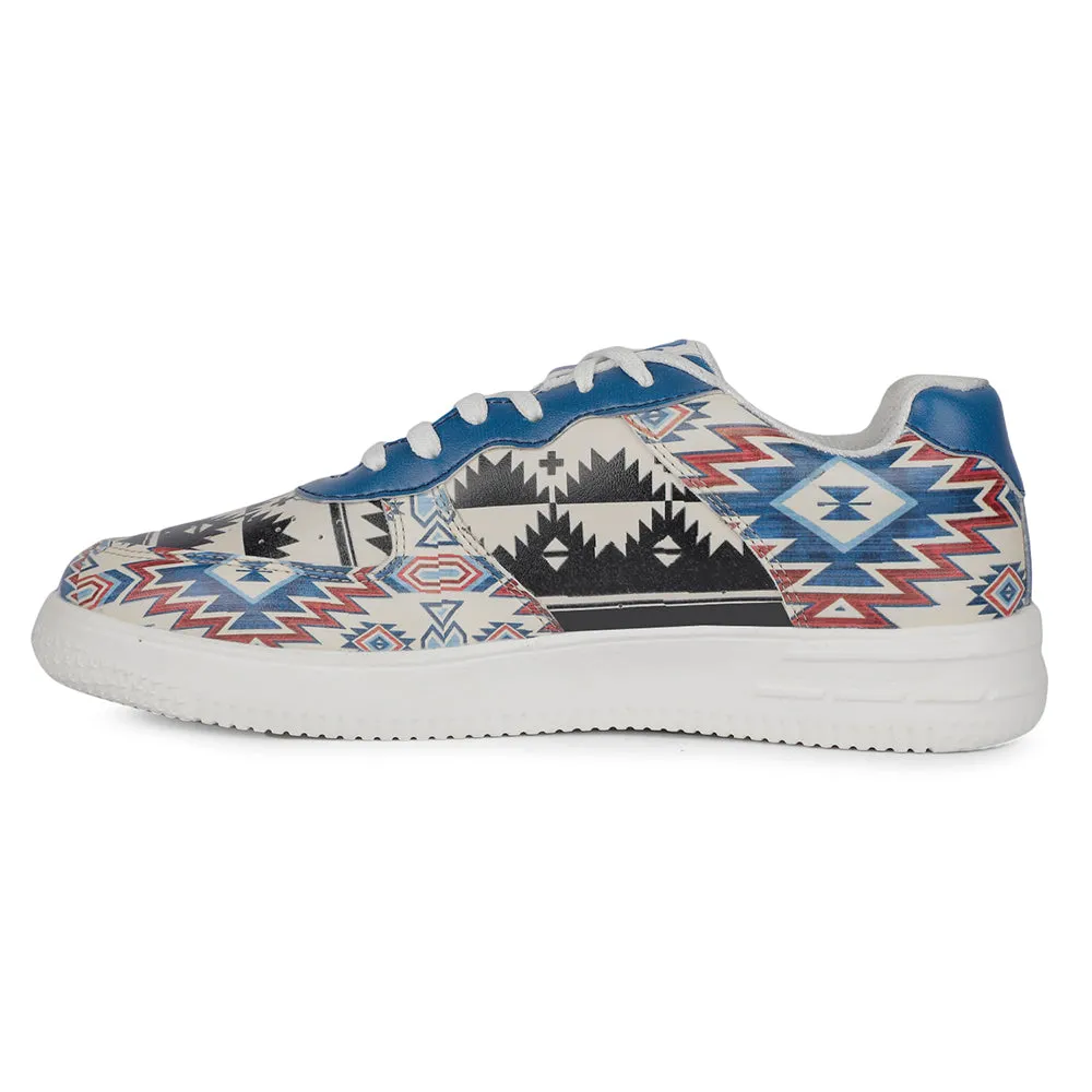 Leap7x Schnürung Weiß Bedruckte Himalaya Handwebstoff Freizeitsneaker Für Herren MJH-M04 Von Liberty