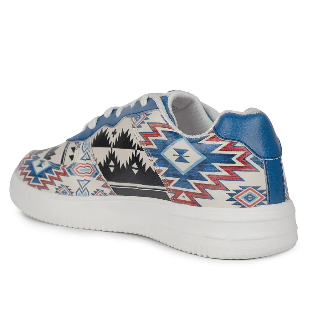 Leap7x Schnürung Weiß Bedruckte Himalaya Handwebstoff Freizeitsneaker Für Herren MJH-M04 Von Liberty