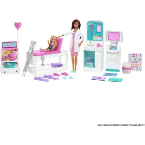 Mattel Toys Barbie Schnellguss-Klinik Spielset mit brünetter Barbie Ärztin Puppe