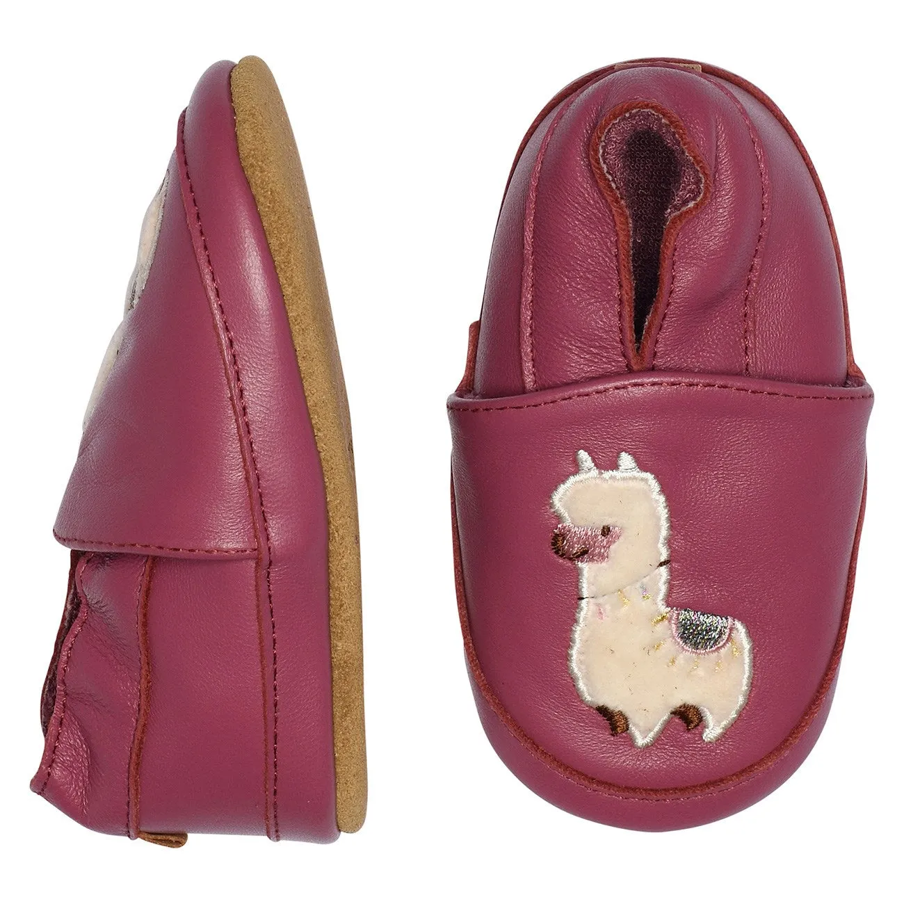 MELTON Rot Violett Lama Leder Hausschuhe Babykids_Melton