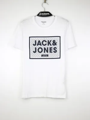 Herren T-Shirt mit aufgedrucktem Markenlogo, Weiß